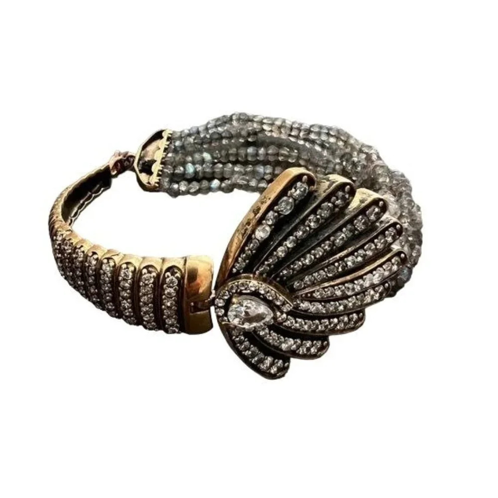 Art Deco Style Crystal & Labradorite Beaded Bracelet - Picture 1 of 5
